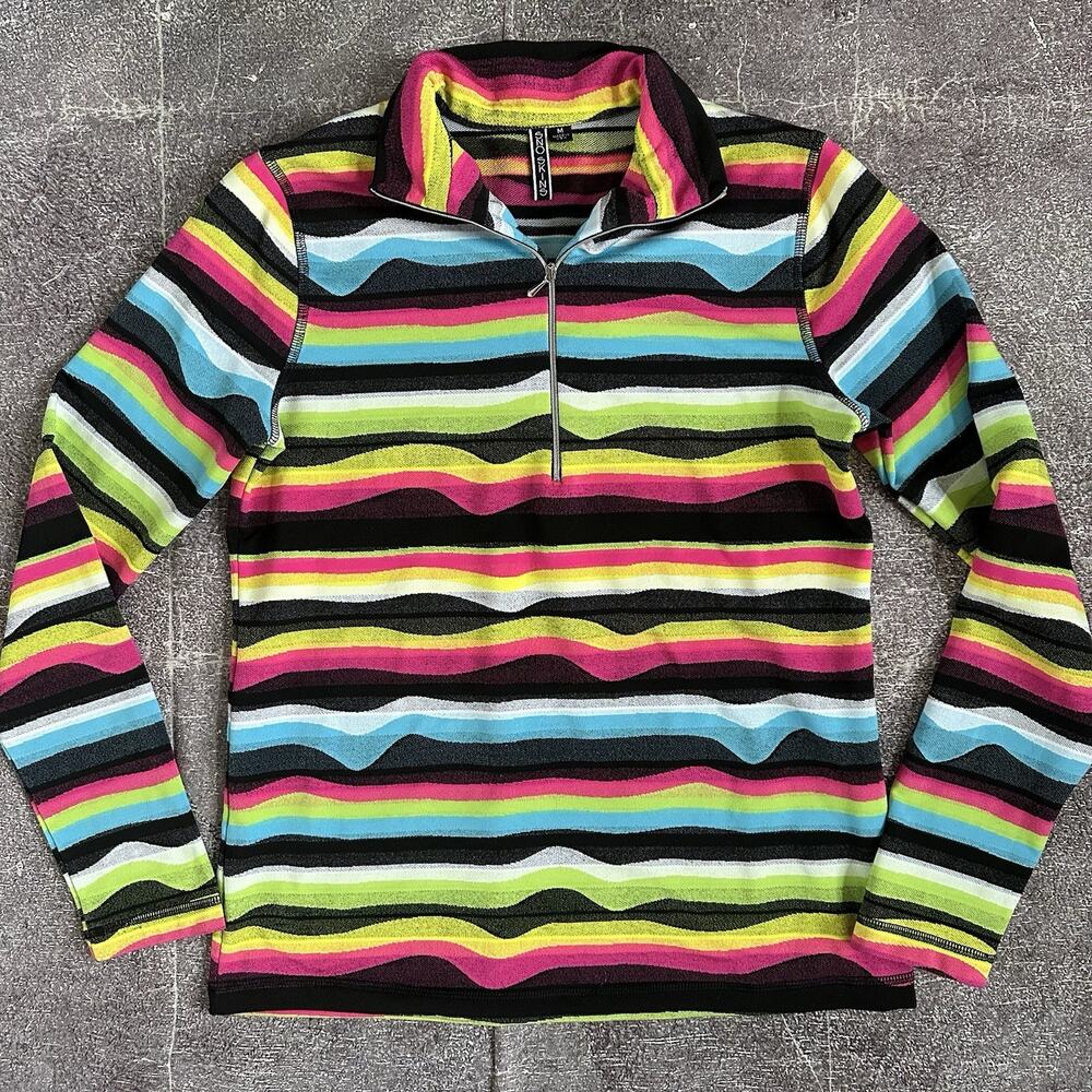 Women's Vintage 90's Sno Skins USA Rainbow Striped Base Layer Zip Pullover Sz M
